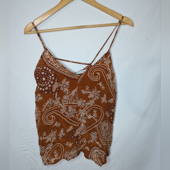 Zara Tops - Zara Brown Orange Bandana Paisley Print  Flowy Tank Top Shirt Sz XS